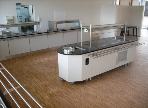 Speiseausgabe, Salat-Bar Ausgabe, Edelstahl Wärmebrücke, Tablettrutsche